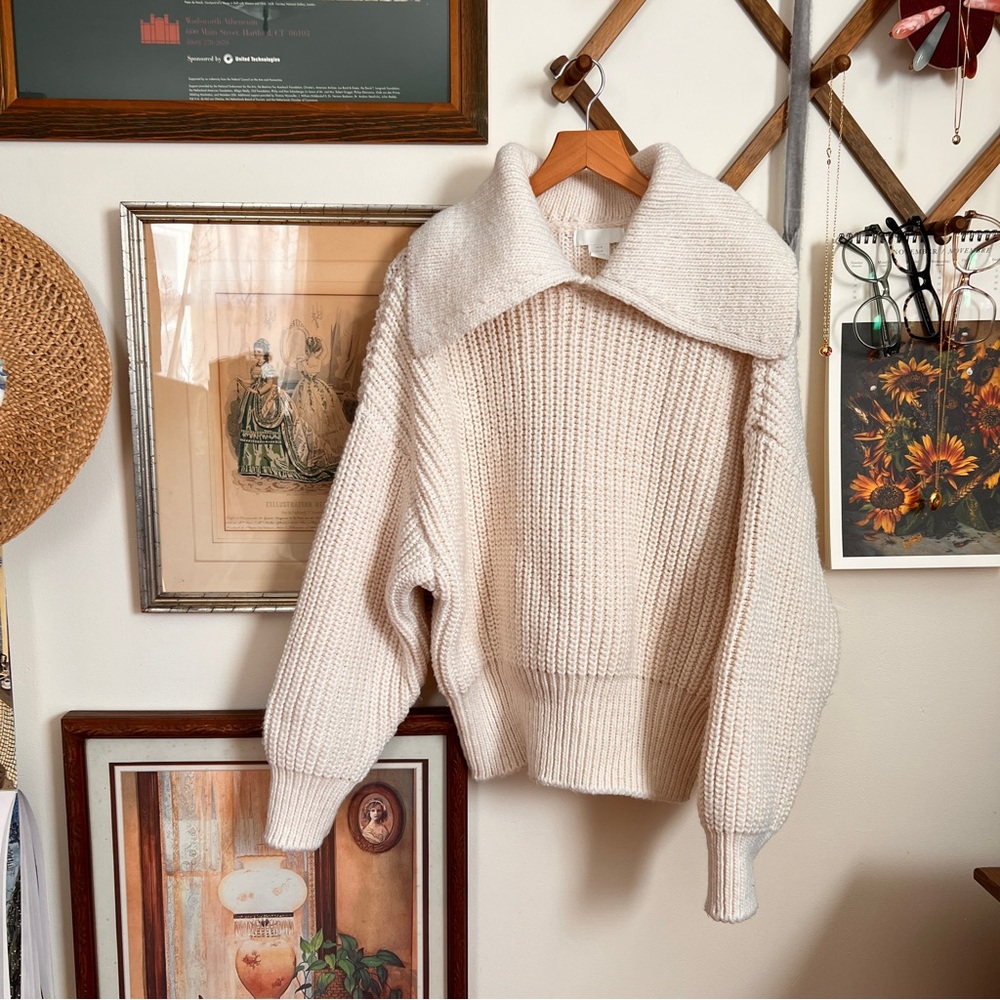 H&M Cream Oversized Collar Sweater